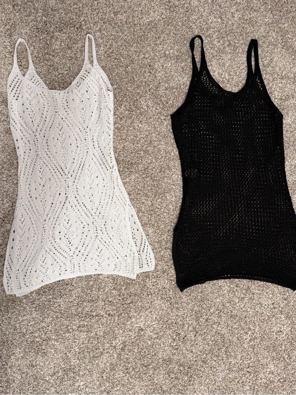 Crochet Tank Dress Coverups Pair - White & Black